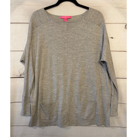 Lilly Pulitzer Sweaters - Lilly Pulitzer Gray Lightweight Knit Sweater Pockets Long Sleeve Women's M